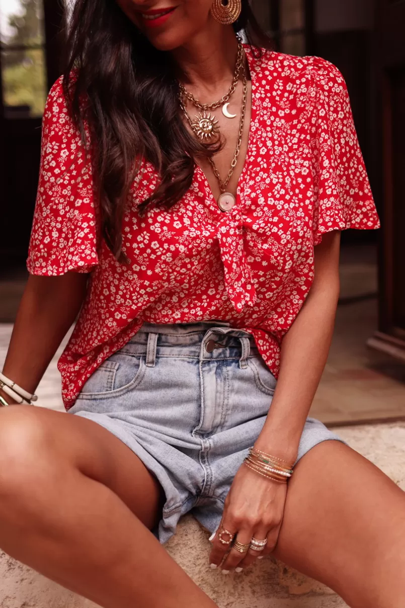 Intemporel Shop Blouse Anja rouge à fleurs Fashion