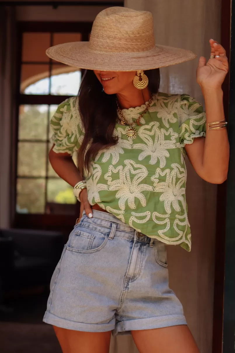 Intemporel Shop Blouse Molly brodée verte Cheap