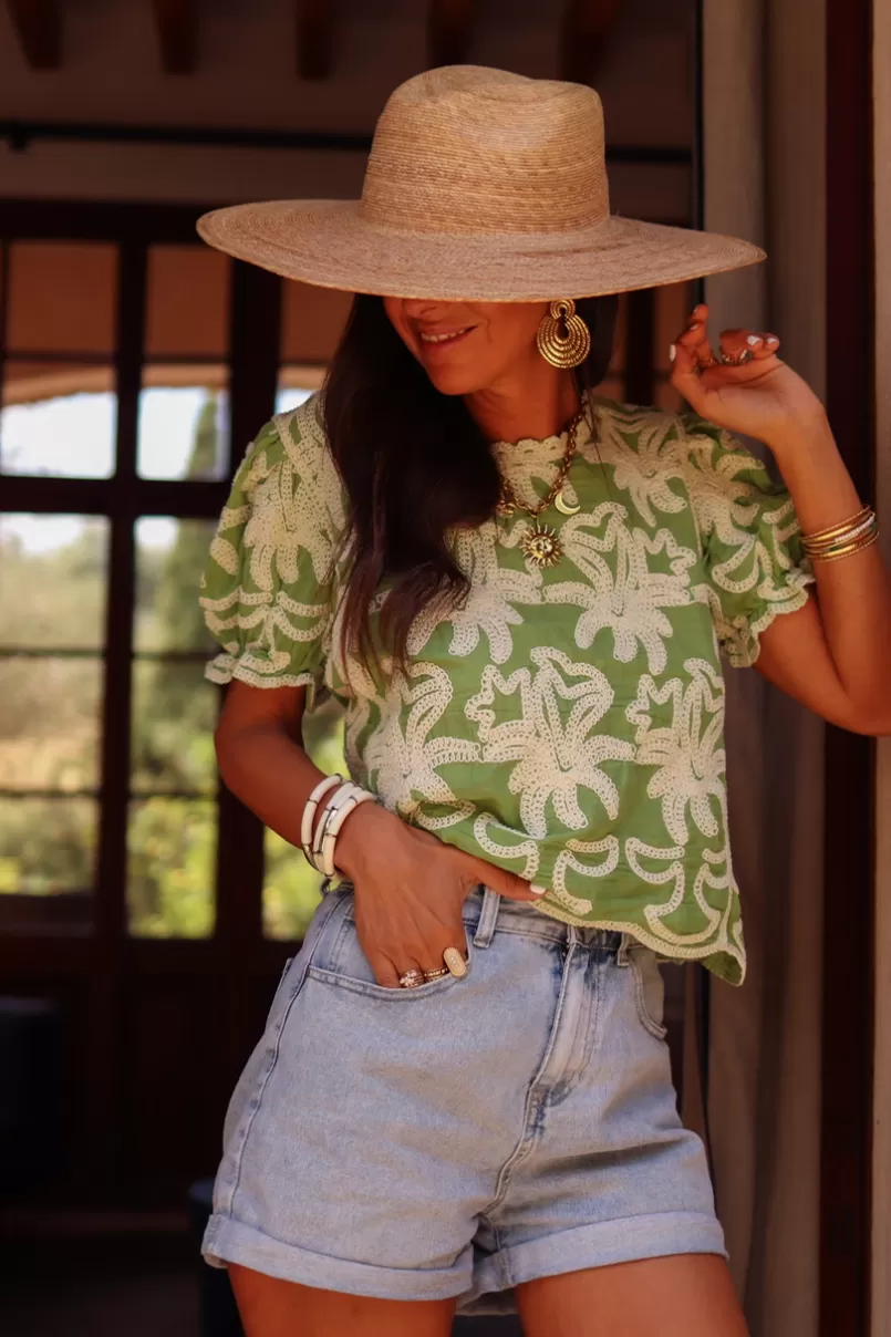 Intemporel Shop Blouse Molly brodée verte Cheap