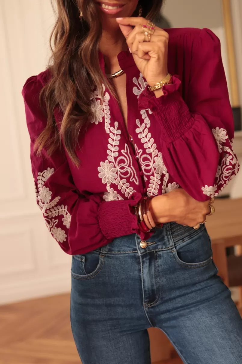 Intemporel Shop Blouse Monica brodée Burgundy Outlet