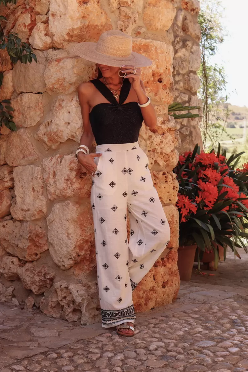 Intemporel Shop Pantalon Jules brodé blanc et noir Fashion