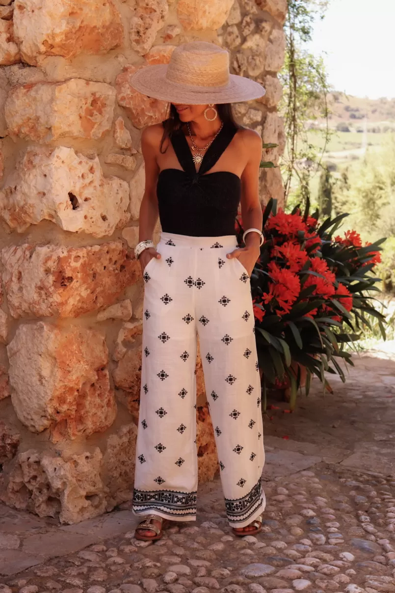 Intemporel Shop Pantalon Jules brodé blanc et noir Fashion