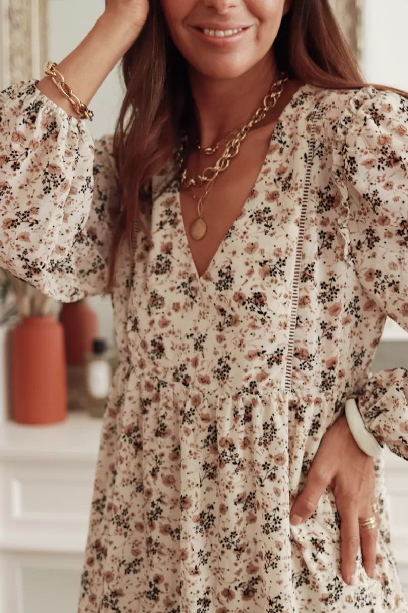 Intemporel Shop Robe Théa beige à fleurs Sale